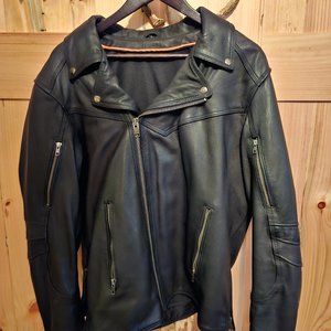 Black leather biker jacket